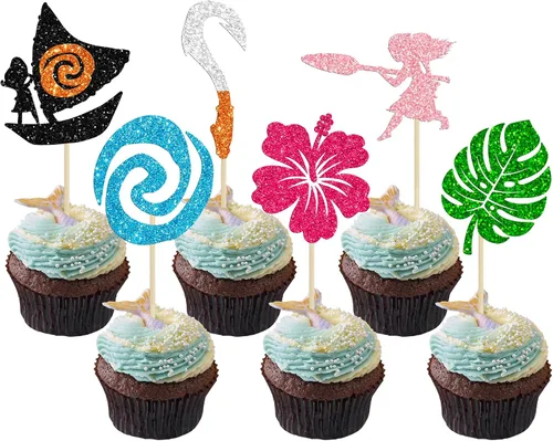 Vista 17 de 36 piezas de adornos para cupcakes de piña verde con purpurina verde para Luau despedida de soltera, fiesta de verano tropical, decoración