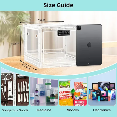 Vista 6 de HOLYHY Caja de bloqueo de medicamentos para almacenamiento seguro de medicamentos, caja de almacenamiento grande con cerradura para refrigerador
