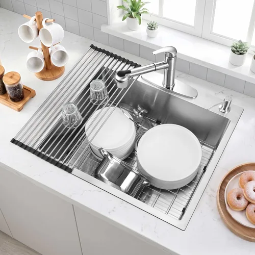 Vista 2 de Herogo 25×22 Inch Kitchen Sink, Stainless Steel Drop In Single Bowl 10'' Deep Kitchen Sink with Accessories, for Rv Bar Farmhouse