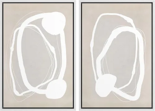 Vista 115 de SIGNWIN Lienzo enmarcado para pared, juego de arte de collage de ondas en espiral de mediados de siglo, formas abstractas, acogedor, neutro
