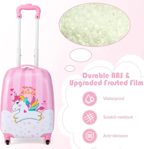 Vista 6 de BABY JOY Juego de equipaje para niños de 2 piezas, maleta de mano de 16 pulgadas y mochila de 12 pulgadas, estuche de viaje para niños con 4 ruedas