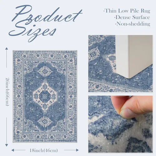 Vista 2 de Alfombras de Baño Bohemias Azules Seavish, Tapete de Baño Absorbente Vintage Desgastado de 18x26 Pulgadas, Alfombra de Baño Pequeña Antideslizante