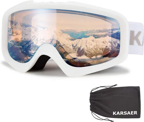 Vista 19 de Karsaer - Gafas de esquí antivaho, gafas de nieve OTG, 100% protección UV, gafas de snowboard con lentes dobles flexibles para hombres, mujeres