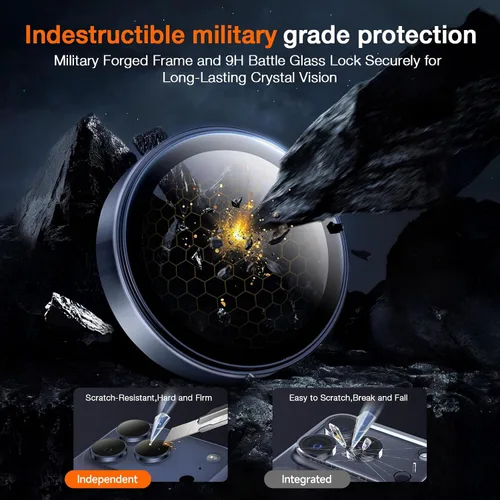 Vista 6 de LK Protector de lente de cámara para iPhone 17 Pro/17 Pro Max [Top 9H+ Grado Militar A Prueba de Roturas] Instalación de Un Clic, Ultra-Resistente