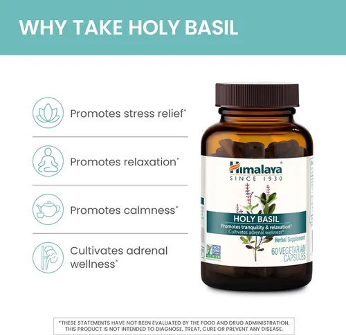 Vista 4 de Himalaya Holy Basil - Soporte suprarrenal herbal para alivio del estrés, relajación, apoyo energético e insomnio ocasional - Vegano, sin OGM, sin