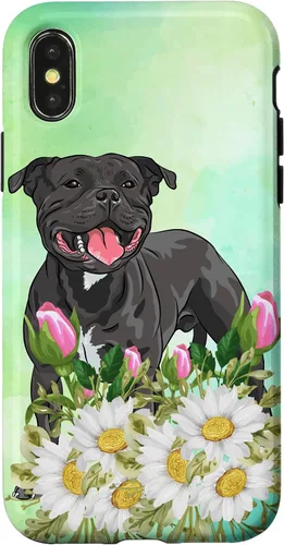 Vista 4 de Funda para iPhone 15 con diseño floral de Staffordshire Terrier Dog Daisy Tulipán Flores Pitbull