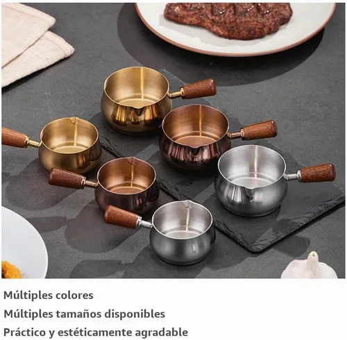 Vista 3 de Mini Olla de Salsa Reutilizable de Acero Inoxidable 304 - 2 Piezas (Dorado, 60ML) Olla para Derretir Chocolate y Tazón para Salsa Barbacoa