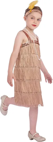 Vista 3 de Sincere Party Roaring the 20s Flapper - Vestido de disfraz con collar de perlas, diadema de plumas para niñas