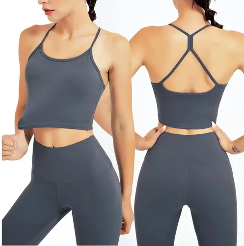 Vista 4 de YFQHDD - Conjunto de yoga sin costuras para mujer, ropa de gimnasio, ropa deportiva de entrenamiento de cintura alta, leggings deportivos