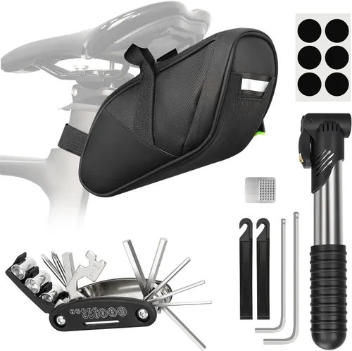 Vista 10 de Kit de Reparación de Bicicleta, Bolsa de Reparación de Bicicleta con Bomba de Neumáticos, Kit de Herramientas de Bicicleta para Viajes de Camping