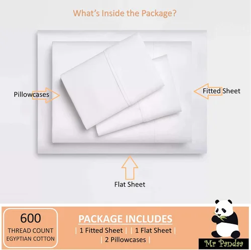 Vista 2 de 100% Egyptian Cotton, Real 600-Thread-Count - Queen Sheet Set- 4 PC Sheet Set, Sateen Weave Premium Bed Sheets, Fits mattresses Upto 15” Deep Pocket