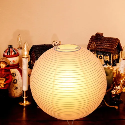 Vista 4 de Lámpara de mesa de papel con bombilla E14, luz suave y cálida para dormitorio, lámpara decorativa de papel de arroz para dormitorio, lámpara