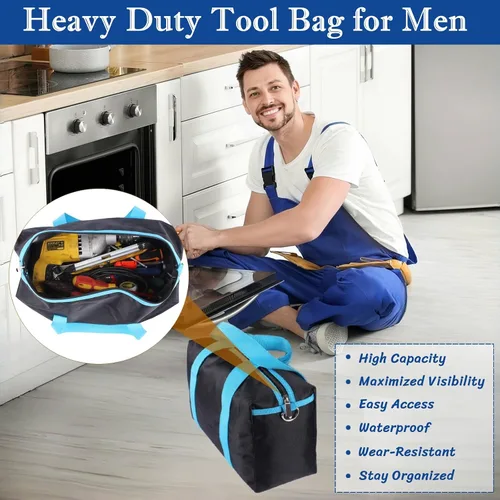 Vista 3 de BLIRITEL Bolsa de herramientas de boca ancha, bolsa de herramientas resistente para hombres, bolsa de herramientas de alta capacidad