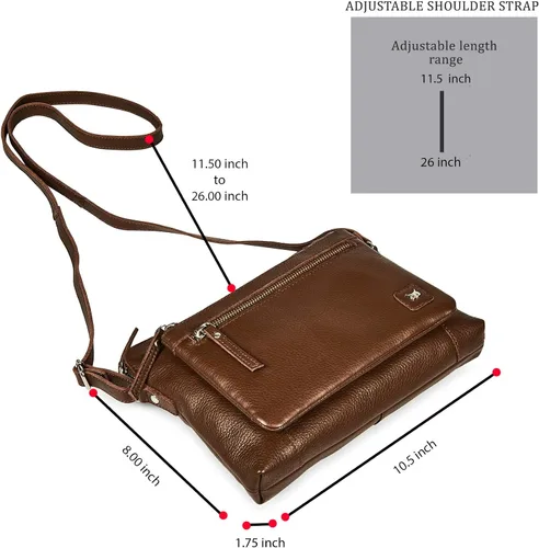 Vista 2 de Bolso cruzados pequeño y cartera de cuero auténtico granulado suave, bolso de hombro cruzado tipo bandolera de calidad prémium y triple cremallera