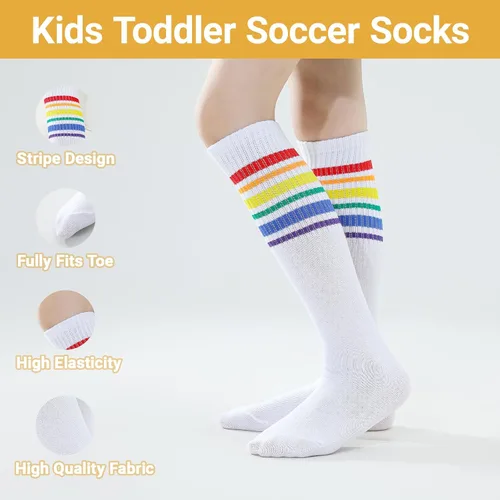 Vista 6 de TOCONFFON Calcetines de tubo hasta la rodilla para niños, niñas y adolescentes, calcetines deportivos de algodón para la escuela de fútbol, uniforme