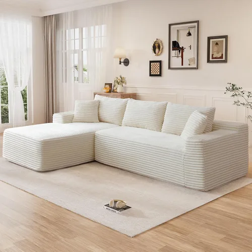 Vista 33 de Sofá modular sin hueso de 95 pulgadas, en forma de L con diván, tapicería de pana suave, asiento profundo, moderno y cómodo sofá para sala de estar