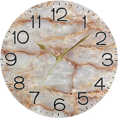 Vista 5 de ALAZA Reloj de pared de mármol marrón natural, funciona con pilas, sin tictac, silencioso, de cuarzo, analógico, rústico, rústico, reloj redondo