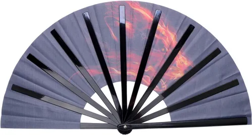 Vista 4 de Abanicos plegables decorativos, ventilador de mano chino, japonés, ventilador rave, ventilador de tela de nailon para mujeres/hombres (lobo de fuego)