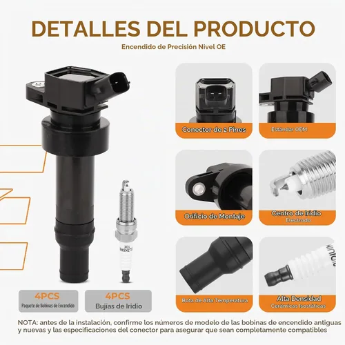 Vista 6 de Coil Pack UF652 - Juego de bujías de iridio para Soul Accent Rio Veloster