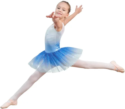 Vista 4 de EQSJIU Ballet Leotard with Tutu Skirt for Girls Dance Gymnastics Toddlers Sparkly Snowflake Party Dress Outfit Kids