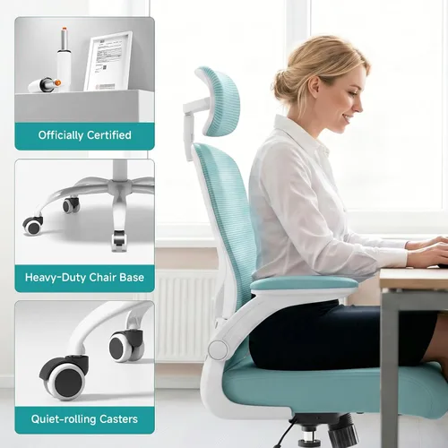 Vista 8 de Silla de oficina ergonómica, silla de juegos, silla de escritorio azul