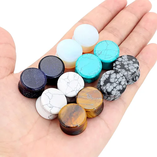 Vista 2 de Qmcandy - Juego de 6 pares 16 pares de tapones para las orejas de piedra natural, tapones de silla, calibres para las orejas, expansores, calibre