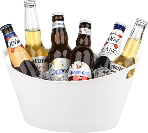 Vista 4 de Tiawudi Paquete de 6 tinas de almacenamiento ovaladas de plástico, cubo de hielo para vino, cerveza y champán, enfriador de botellas para fiestas