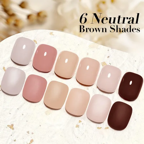 Vista 6 de AzureBeauty Juego de uñas en polvo de inmersión, 6 colores marrón nude, tonos de piel, polvo de inmersión natural, arte de uñas francés, salón