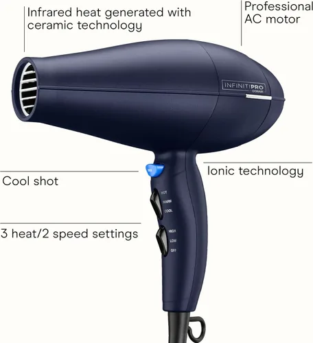 Vista 2 de Infiniti PRO CONAIR Hair Dryer with Innovative Diffuser, Enhances Curls and Waves While Reducing Frizz, Dark Blue (Pack of 2)