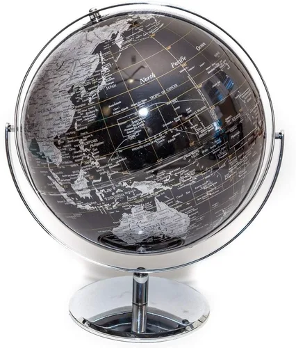 Vista 4 de Globo del mundo negro y plateado de 5 pulgadas