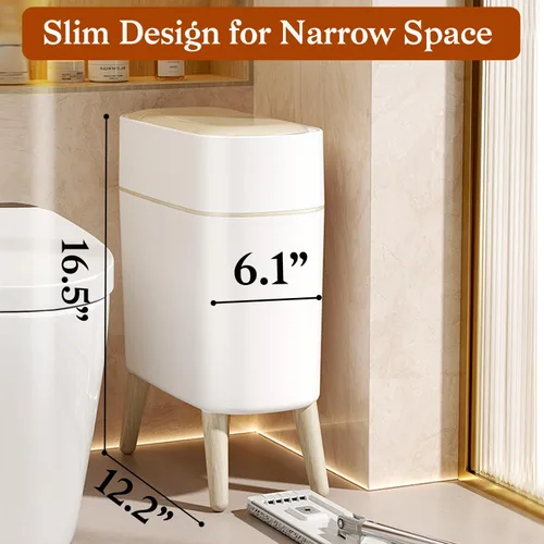 Vista 3 de LALASTAR Basurero de baño pequeño automático, sin contacto, con tapa, sensor de movimiento para dormitorio, cocina, oficina, 2.5 galones