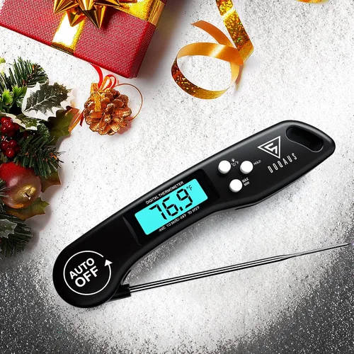 Vista 2 de DOQAUS Termómetro digital para carne, termómetro de alimentos de lectura instantánea para cocinar con pantalla retroiluminada y giratoria Negro