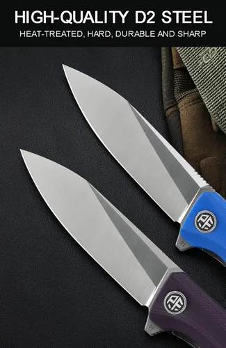Vista 4 de Petrified fish Mango G10 Hoja de acero D2 2CR13 rodamiento de bolas plegable cuchillo de bolsillo con tapa abatible para acampar, caza, uso diario