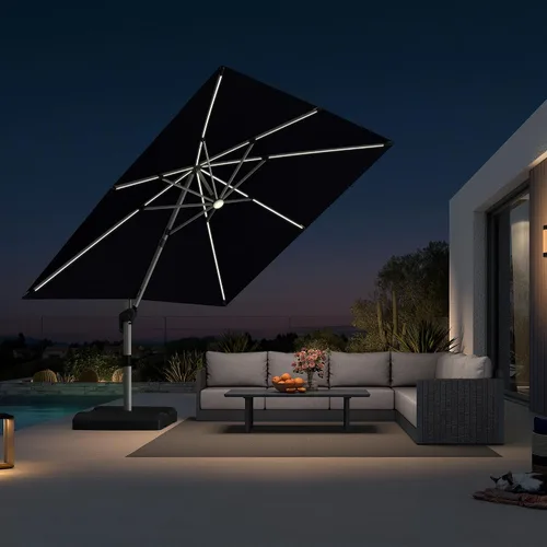 Vista 59 de PURPLE LEAF Sombrilla de patio de 9 x 12 pies con luces, sombrilla rectangular voladiza para exteriores, funciona con energía solar, LED