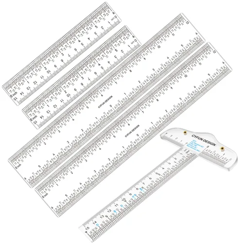 Vista 20 de 10 reglas cuadradas en T transparentes de 6 pulgadas/5.9 in, en pulgadas y métricas, regla cuadrada en T, transparente, regla en T