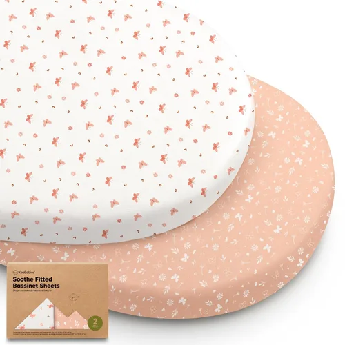 Vista 28 de Paquete de 2 sábanas orgánicas para cuna para niños, niñas, sábana bajera (lino azul) 100% Cotton Bassinet Mattress Sheets, Compatible with Halo