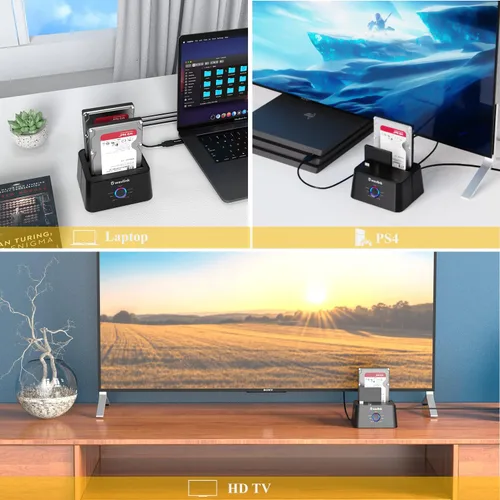 Vista 7 de WAVLINK Estación de acoplamiento de disco duro externo USB 3.0 y USB C a SATA de doble bahía para HDD/SSD de 2.5/3.5 pulgadas con UASP (6Gbps)