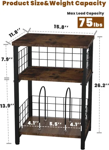 Vista 2 de Soporte para tocadiscos de vinilo, mesa auxiliar de 3 niveles con doble capa, color negro Turntable Record Stand Storage Up to 100 Albums