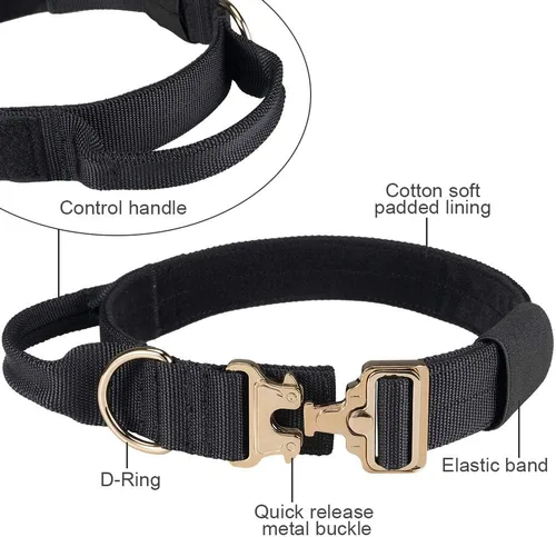 Vista 3 de EXCELLENT ELITE SPANKER Collar táctico para perro, ajustable, militar, resistente, con hebilla de metal y asa de control (negro)