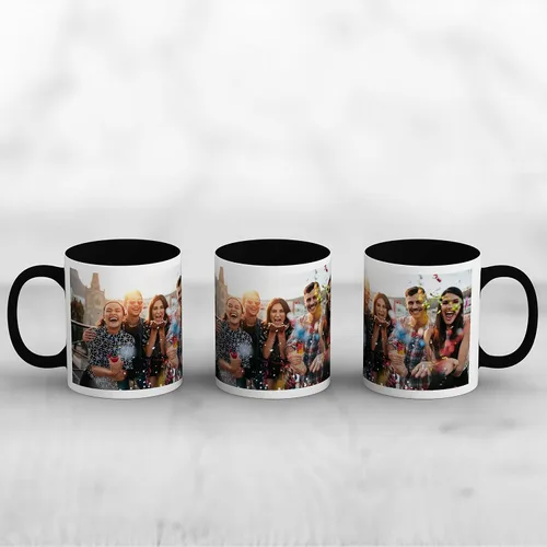 Vista 2 de Taza de café con foto personalizada, 11 onzas, color negro, con imagen envolvente, texto, taza de cerámica personalizada con imagen, taza