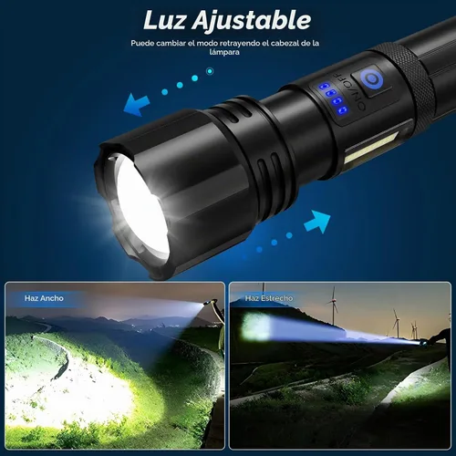 Vista 5 de Sigoobal Linterna LED recargable de alto lúmenes, 99,000 LM, linterna potente súper brillante, luces de flash de alta potencia, linternas de mano