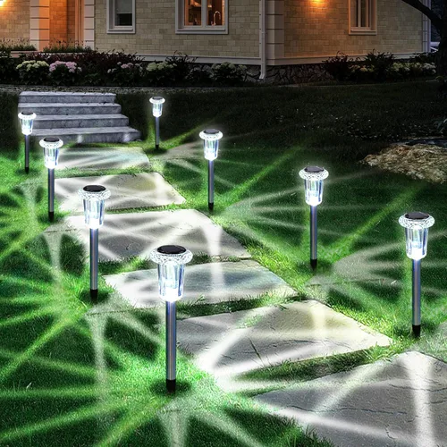 Vista 7 de Eyrosa Luces solares para exteriores, patrón de explosión de estrellas, paquete de 10 unidades de carcasa amarilla limón de alta visibilidad, luces