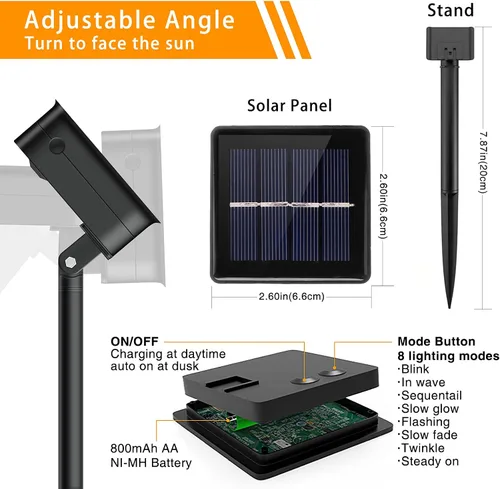 Vista 8 de QITONG Luces solares de Navidad multicolor para exteriores, paquete de 2 unidades de 200 luces LED solares de 66 pies cada uno, alambre plateado