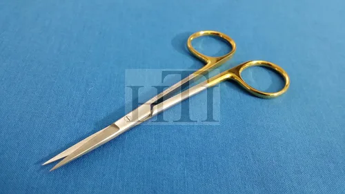 Vista 5 de TIJERAS T/C IRIS RECTAS 4.5" AGUJAS CON INSERTOS DE CARBRO TUNGSTEN CON MANGO ORO (HTI BRAND)