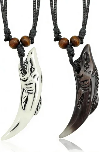 Vista 10 de Collar de Diente de Tiburón Ymimanchil - Collar de Dientes de Tiburón de Verano para Hombres - Collar de Surfista de Playa - Collar de Cuero