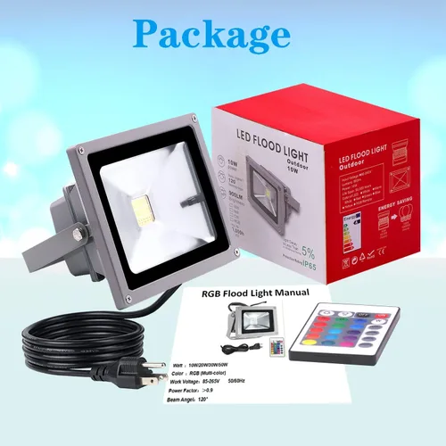 Vista 3 de Foco LED RGB de 10 W que cambia de color con control remoto, enchufe de cable de 5 pies, 4 modos de flash, regulable, IP 66 a prueba de agua
