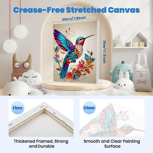 Vista 3 de Kit de Pintura por Números para Adultos - Pack de 2 Kits de Pintura por Números de Colibrí - Pintura Fácil en Acrílico por Números con Marco - Artes
