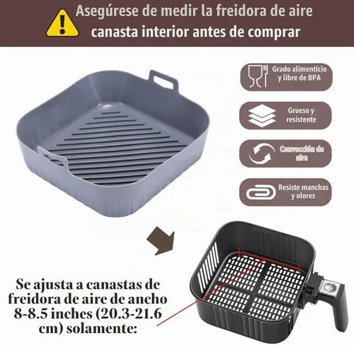 Vista 2 de Golden Associate Forros cuadrados de silicona para freidora de aire de 8 a 8.5 pulgadas, 2 unidades, antiadherentes, de grado alimenticio