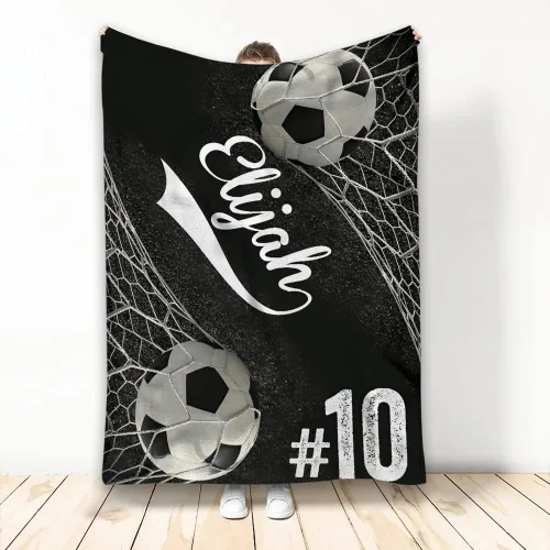 Vista 5 de Pelotas de fútbol personalizadas, número de nombre personalizado, manta de forro polar Sherpa de alta calidad, impresa en 3D, cálida, esponjosa