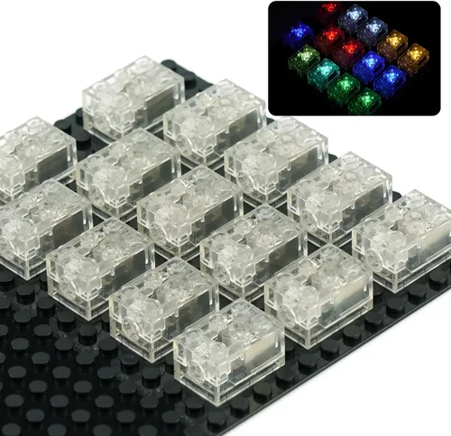 Vista 9 de Pamvava Paquete de accesorios de kits de ladrillos iluminados, 14 piezas de bloques de construcción LED transparentes clásicos de 2 x 2, compatibles